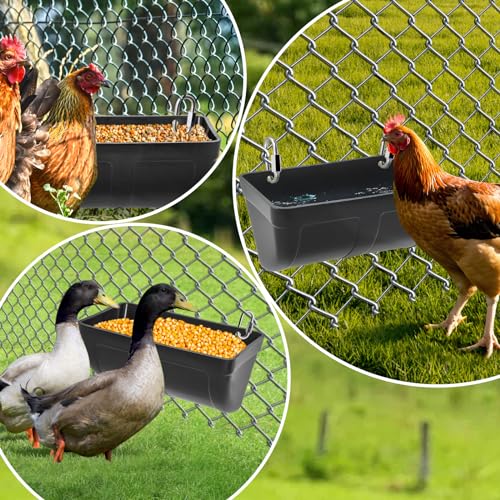 3 Pack Hanging Chicken Feeder Waterer Trough 4 Quart, Goat Feeding Supplies, Coop Fence Feeder, Feed Bucket & Water Container with Clips for Chicken Duck Piglet Sheeple Dog Livestock Poultry (Black)