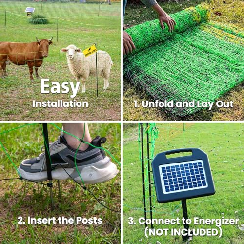 Electric Fence Netting, 42.5" H x 164'L, for Livestock, Cattle, Sheep, Goat | Electric Netting Fence, Pre-Assembled, 14 Posts Double Spiked, Portable Livestock Nets Used in Backyards, Farms and Ranches - size: 42.5" H x 164'L Livestock