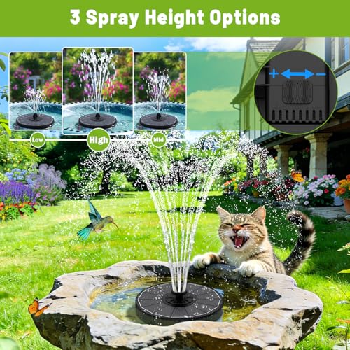 Solar Fountain with 3 Spray Height, Works in Shade, 3.5W Glass Solar Bird Bath Fountains with 2000mAh Battery and 4 Rotating Rods, 7 Nozzles, Outdoor Water Fountain Pump for Garden, Pool, Pond - color: Black