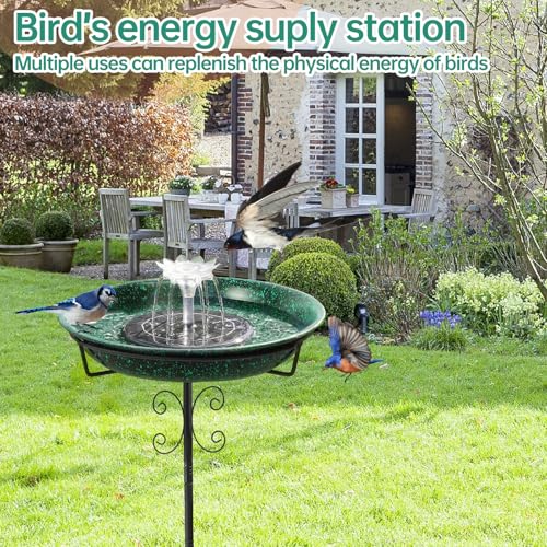 Solar Powered Bird Bath with Fountains for Hummingbirds,Stable Stylish Design with 5-Prong Base Stake Metal Bird Bath for Outside Yard Lawn Patio Garden - color: Green