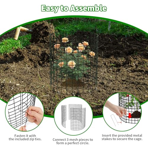 PASARA 8 Pack Plant Protectors from Animals, 16 Inch Round Cloche Plant Cages with Sturdy Chicken Wire Mesh, Garden Cages to Keep Animals Out for Vegetables & Flowers, Includes Support Stakes - size: 8PACK-12*16inch