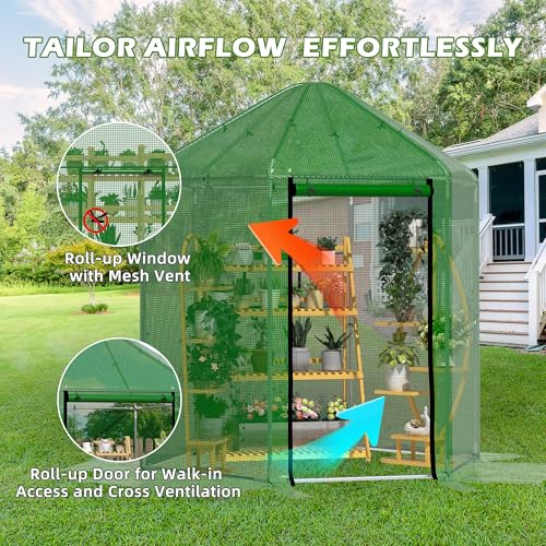 MU 7x7x7.6 FT Greenhouses for Outdoors, Heavy-Duty Green House for Outside, Walk in Winter Greenhouse with 180g Double Layer PE Cover, Ground Stakes, Great for Garden/Patio/Backyard