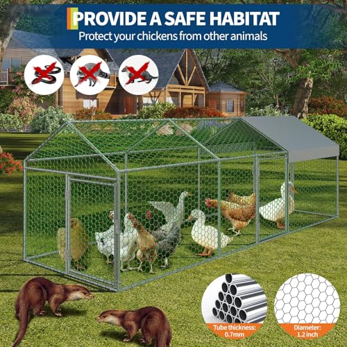 Garvee Metal Chicken Coop, Chicken Runs for Yard with Waterproof and Anti-UV Cover, 3 Door Portable Chicken Coop for Outdoor, Rabbit, Duck, Silver, 120"×40"×40"