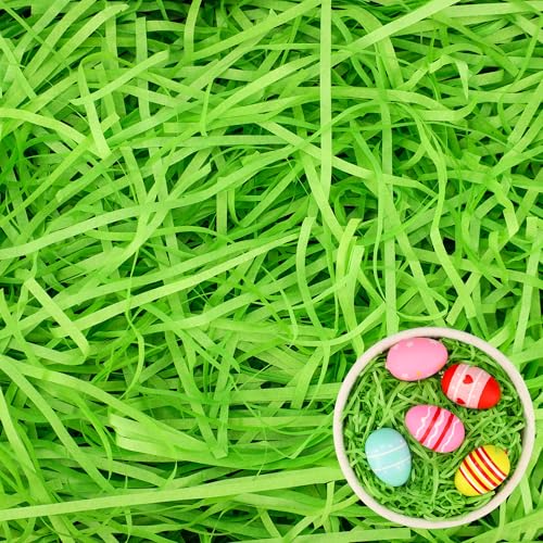 peony man 8oz Green Easter Grass Green Raffia Paper Grass for Gift Basket Easter Recyclable Paper Shred Filler for Box Basket Filling Egg Stuffer DIY Gift Craft Packaging Easters Party Supplies