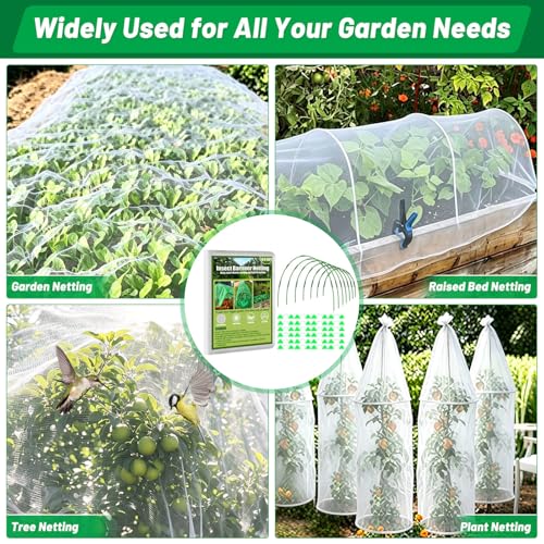 Tetutor Garden Mesh Netting Kit,7 Sets Wide Garden Hoops with 10x30 ft Garden Covers Bird Netting& 12 Clips, Garden Protection for Raised Beds Greenhouse Vegetable Plants Flowers Green - color: Green+white