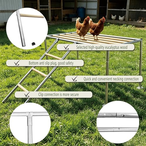 XCL Chicken Roosting Bars Large, Chicken Perch for Coop,Metal Frame Wood Chickens Perch for Backyard Poultry Roosting, Easy to Assemble Clean, Farm Chicken Toys, Accessories (Platform 42" L x 24" W)