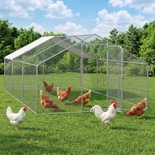 BOSSIN Large Metal Chicken Coop with Waterproof Cover, Poultry Cage Spire Shaped Coop, Walk-in and Heavy Duty Design, Chicken Run Duck House Resistant to Wind, rain, and UV Cover for Farm Yard Use - size: 236.2"L x 118.1"W x 76.8"H
