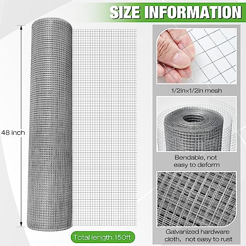 Tatuo Hardware Cloth 1/2 Inch 48in x 150ft Hot Dip Galvanized After Welded Cage Mesh Rolls 21 Gauge Metal Chicken Wire Roll Wire Fencing Poultry Netting for Raised Garden Rodent Animals - color: Silver, size: 48in X 150ft