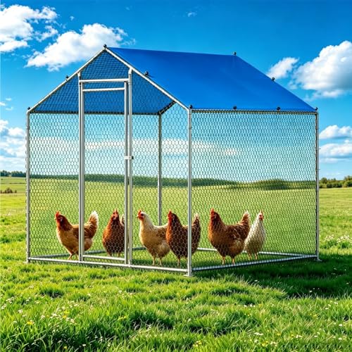 BUCATSTATE 6.6FT x 9.8FT x 6.6FT Metal Chicken Coop for 9-13 Hens | Heavy-Duty Outdoor Chicken Coop with Run & Thick PE Waterproof Cover | Predator-Proof Outdoor Chicken Run with Dual Lock Doors