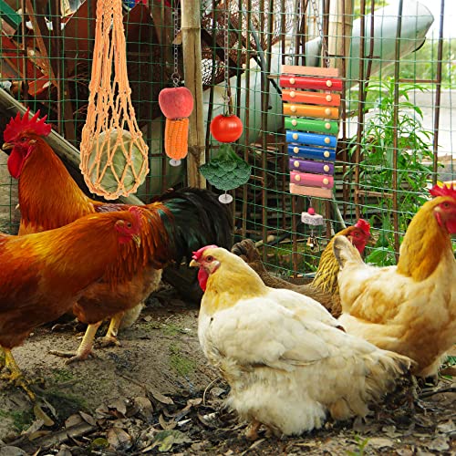 Chicken Toys for Coop 7PCS, KAKUNM Chicken Xylophone, Swing Set, Mirror Toy, Flexible Ladder, Vegetable String Bag and Hanging Feeder - color: 7PCS
