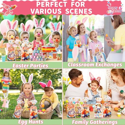 100 Pack Easter Treat Bags, Clear Easter Cellophane Bags with 110 Ties for Candy Goodie Cookies Gift Wrapping, 2.8 Mil Thick Plastic Goodie Bags for Easter Egg Hunt, Party Favors, Classroom Gifts - color: Easter-100pcs