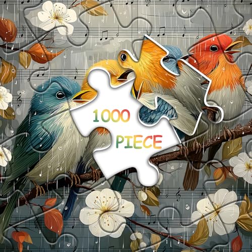 Bird Puzzles for Adults 1000 Pieces, Nature Puzzle with Flowers, Songbirds on Tree Branch Scene Landscape Jigsaw Puzzles, Challenging Puzzles for Adults