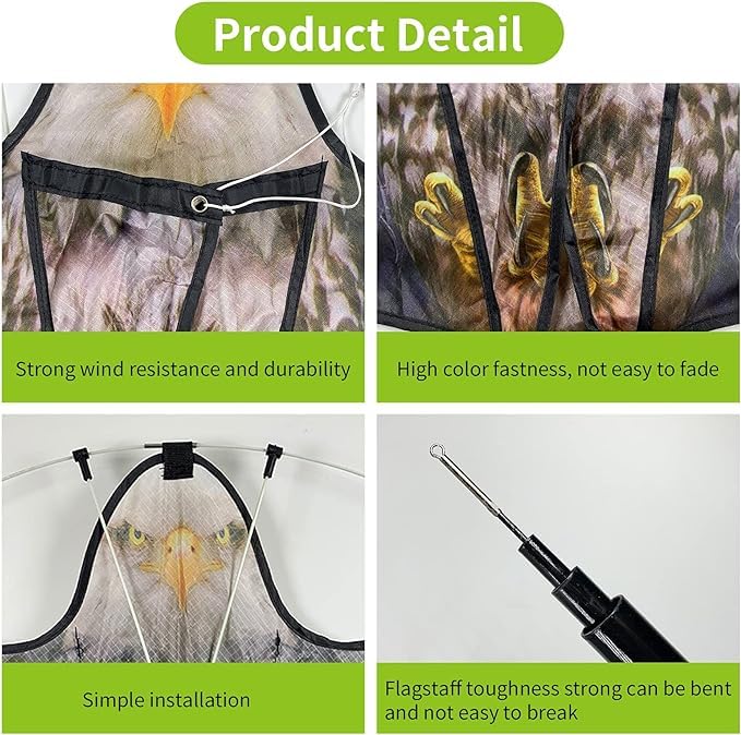 Bird Scare Flying Kite with 4m Pole Has The Effect of Scaring Birds-Type B | Ideal for gardens farms and docks | Keeps birds geese and seagulls away |A kind of hawk deterrent - color: grey