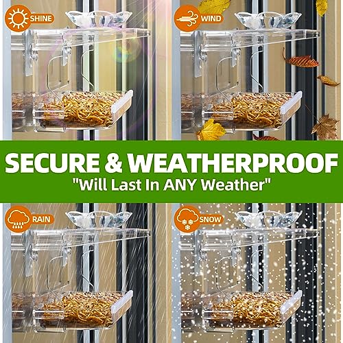 WENMIXER Window Bird Feeder with Non-Marking Self-Adhesive Hooks, Clear and Transparent, Outdoor Wild Bird Watching Gift, Garden Decor (Standard) - style: Standard