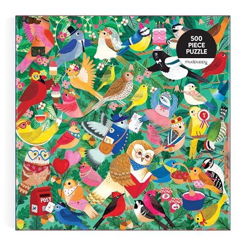 Mudpuppy - Birding Around 500 Piece Jigsaw Puzzle | Illustrated by Rebecca Jones, Colorful, For Adults, Family, and Kids, Recycled Paper, No Dust, Finished Size 20" x 20" - color: Birding Around