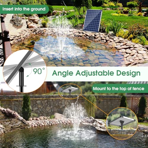 Antfraer 25W Solar Fountain Pump, Solar Water Pump 340GPH Flow Adjustable, Solar Pond Pump with 16.5Ft Cord & PVC Tubing for Pond Small Pond Garden Waterfall Backyard Hydroponics Water Features - size: 25W
