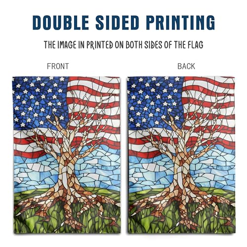 Patriotic American House Flag 28 x 40 Double Sided for Outside Large Stained Glass Tree Life Garden Flags 250 Anniversary USA 4th of July Independence Memorial Day Decora - color: july-tree
