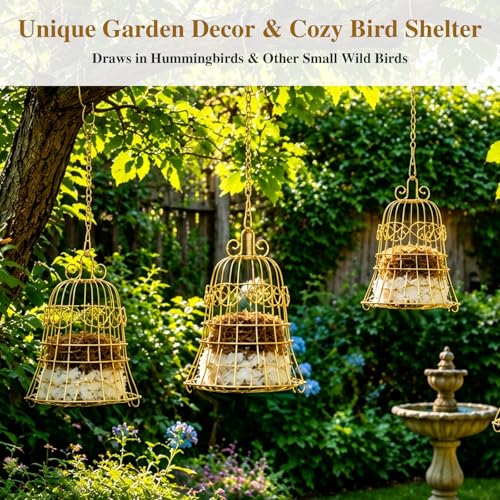 5PCS Bell Shaped Bird Nesting Material Holder, Refillable Material Holder for Wild Birds and Hummingbirds, Wild Bird Nesting Station for Patio, Bird Watching Gifts for Bird Lovers