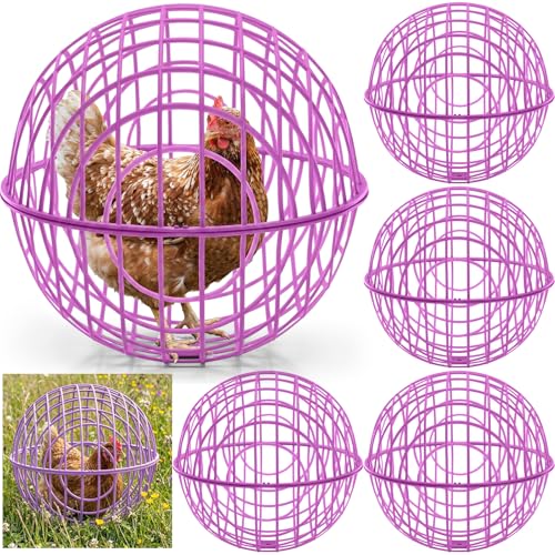 Leinuosen 4 Pack Chicken Ball Cage Movable Mesh Rabbit Coops Plastic Detachable Rolling Safety Hutch Prevents Dog Bites Horse Trampling for Bird Duck Outdoor(Purple) - color: Purple