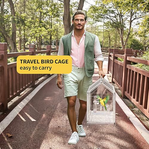 20.5 inch Small Bird Cage, Parrot Cage, Portable Bird Carrier, Travel Carrier Cage for Home, Outing, Pet Clinic, Temporary Placement, for Small Medium Birds(White)