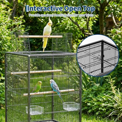 35" h Metal Bird Cage,Large Bird Cage with Play Open Top, Rolling Flight Cage Rolling for Parakeets, Canaries, Lovebirds, Small Quaker, Cockatiels, Budgies