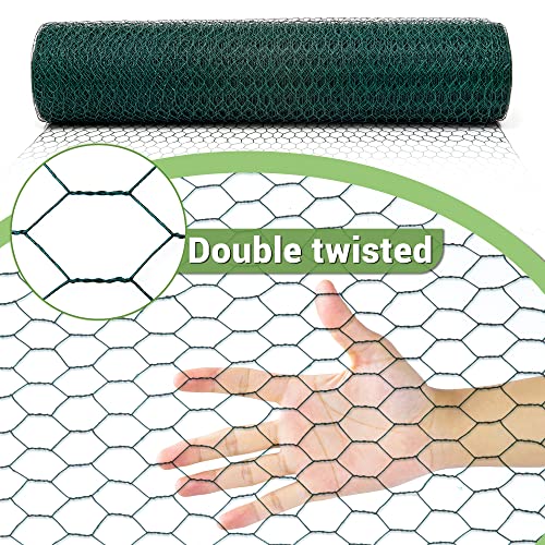 Chicken Wire Fencing Mesh, Galvanized Hexagonal Floral Chicken Wire, Outdoor Anti-Rust Poultry Netting for Garden Fence (4 ft x 100 ft, PVC Coated) - size: 4 ft x 100 ft