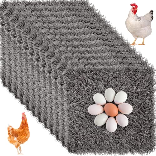 Zhengmy 12 Pcs Chickens Nesting Pads Set Nest Box Bedding Washable Nesting Pads for Chicken Coop, Artificial Grass Rug Carpet Synthetic Turf Mat, 12 x 12 x 1.2 Inches (Gray) - color: Gray