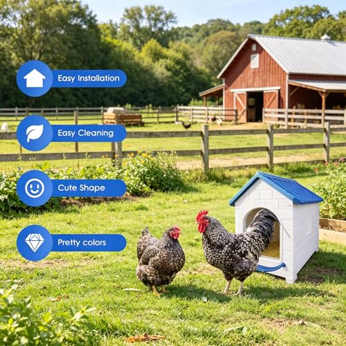 Plastic Chicken Nesting Boxes,Waterproof Wall Mount for Hens,Ducks and Poultry - Blue（with a Washable pad）