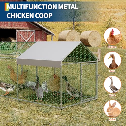 GAOMON Large Metal Chicken Coop with Waterproof and Anti-UV Cover, 160" x40" x40" Chicken Run with 4 Doors, Outdoor Hen House for Yard, Walk in Poultry Cage for Rabbit Duck Goose, Silver