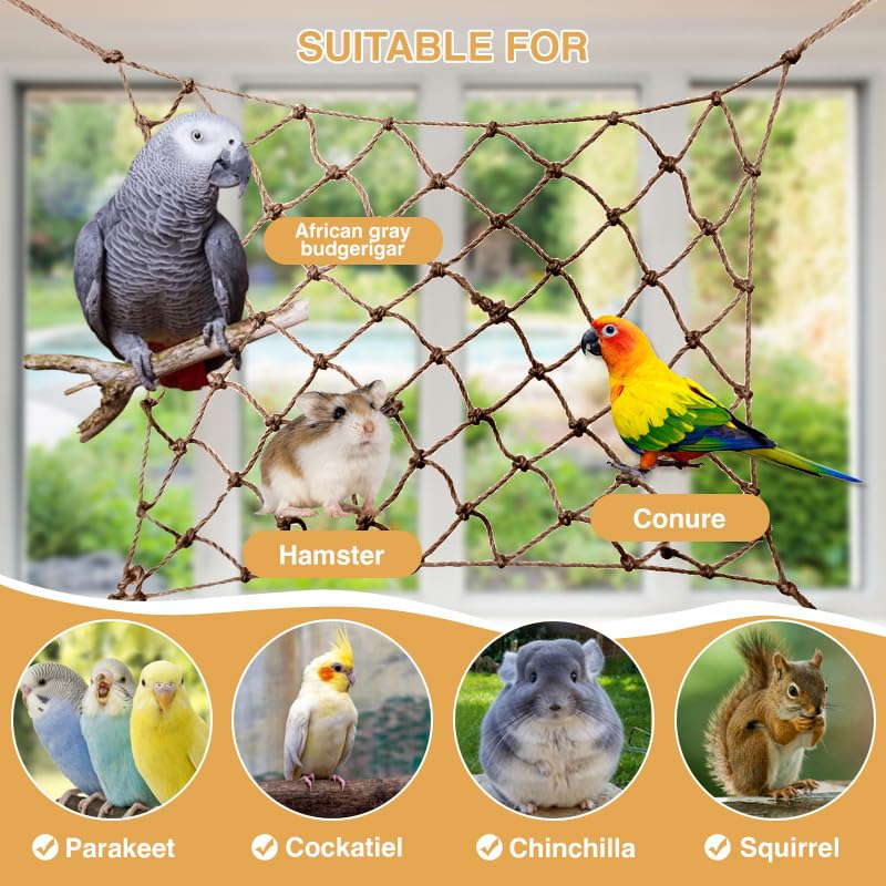 2 Packs Natural Bird Rope Net Parrot Swing Hammock for Birds Parrot Ladder Macaw Hanging Hammock Activity Toy for Rats Parakeet Cockatiel Cockatoo Conure African Grey Budgie（M 14x11inch） - size: M 14x11inch