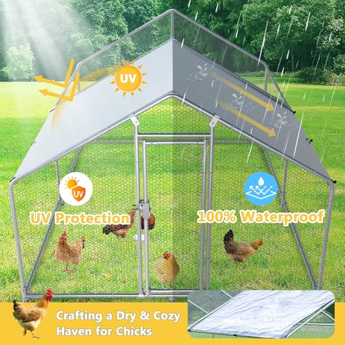 Large Chicken Coop Metal Chicken Runs for Yard with Cover Outdoor Pet Pens Poultry Cage Duck Rabbit House Backyard Use - size: 156.0"L x 118.1"W x 78.7"H