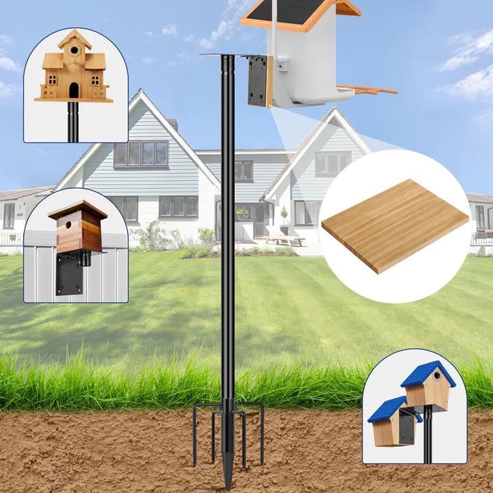Ottsuls Bird Feeder Pole, 92 Inch Heavy Duty Bird House Pole Kit for Outdoors, with Wooden Board, 5-Prong Base Feeding Station for Wild Birds Watching, Adjustable Feeder Stand (House Not Included) - size: 92 IN-1Pack