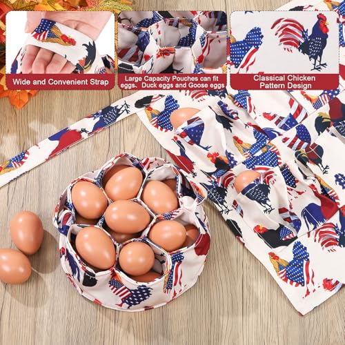 Egg Collecting Apron and Basket, 12 Pouches Chicken Egg Apron, 7 Pouches Chicken Eggs Basket, Collector Chicken Eggs - color: Flag Chicken, Half-body