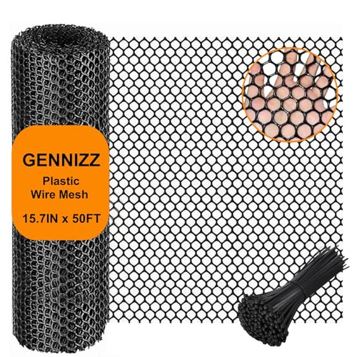 Plastic Wire Mesh Fence Roll, GENNIZZ 15.7IN x 50FT Plastic Chicken Wire Mesh, Balcony Garden Floral Netting Fencing Barrier for Cat Dog(0.4m x 15m) - size: 15.7IN x 50FT