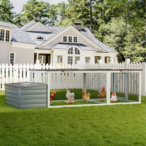 Large Chicken Coop Outdoor Wooden Chicken House with Run and Nesting Box, Walk-in Poultry Cage with Weatherproof Asphalt Roof, Secure Hen House Animal Cage for Backyard Farm Chickens Ducks Rabbits - color: color 3, size: 85.6"L x 38.6"W x 23.2"H