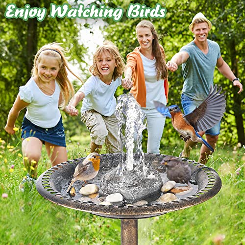 Bird Bath Water Fountain with Electric Pump for Outdoor Garden, Gray | 24H Plug In, Granite Air Pump Rock for Bird, 2 Nozzles 3 Flow Modes, IPX8 Waterproof, 450L/H Pump, Anti Dry Satety Protection - color: Gray