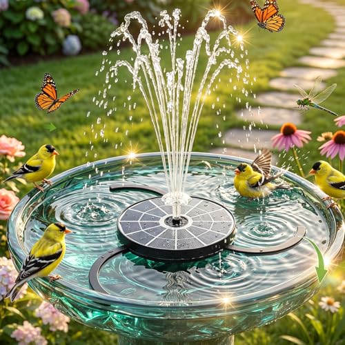 AISITIN 3.7W Solar Fountain Pump with Glass Panel, Adjustable Bracket | Upgraded 6.3" Solar Powered Water Pump for Outdoor, 4 Nozzles & Storage, for Pond, Garden, Aquarium, Hummingbird - color: Black, size: 3.7W