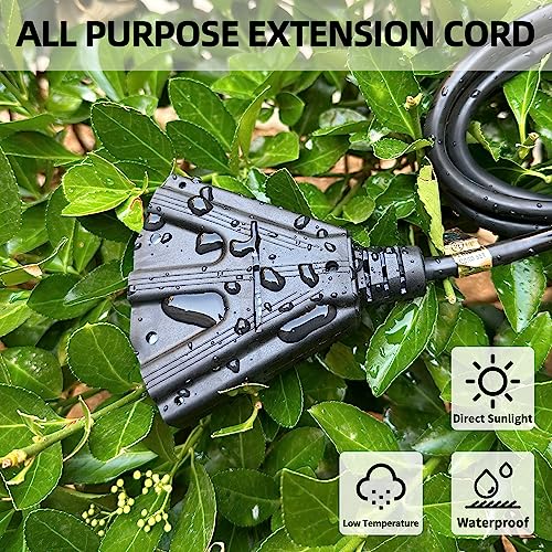 YOJOE 3-Outlets Indoor Outdoor Extension Cord, 3 Prong 13A Weatherproof Power Cord Multiple Outlets, 16 Gauge Heavy Duty 15 ft Black Extension Cord for Garage, Garden, 16/3 SJTW UL Certified - color: Black, size: 15 Foot, style: Standard
