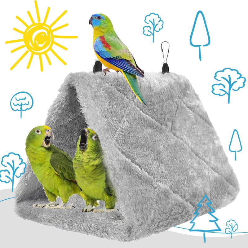 Bird Nest Snuggle Hut Soft Plush Hammock Hanging Cage Tent for Birds Parrot Winter Warm Bed Pet Toy for Hamster Parrot Macaw Budgies Eclectus Parakeet Cockatiels Cockatoo Lovebird (M, Grey) - color: Grey