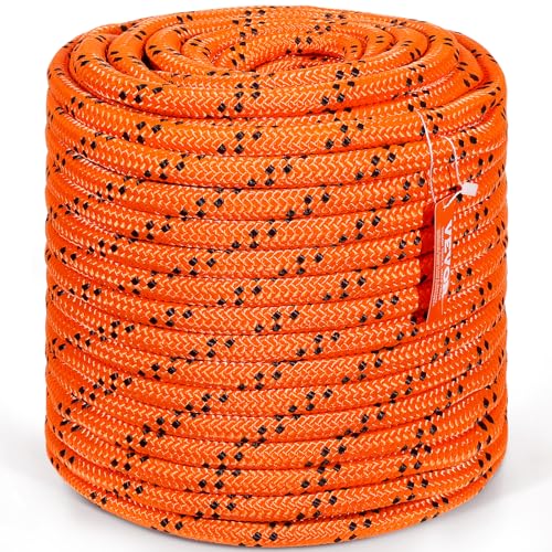 VEVOR Double Braided Polyester Rope, 3/4 in x 220 ft, 24 Strands, 20000 LBS Breaking Strength Outdoor Climbing Rope, Arborist Rigging Rope for Rock Hiking Camping Swing Rappelling Rescue, Orange/Black | Arborist Rigging Rope for Rock Hiking Camping Swing