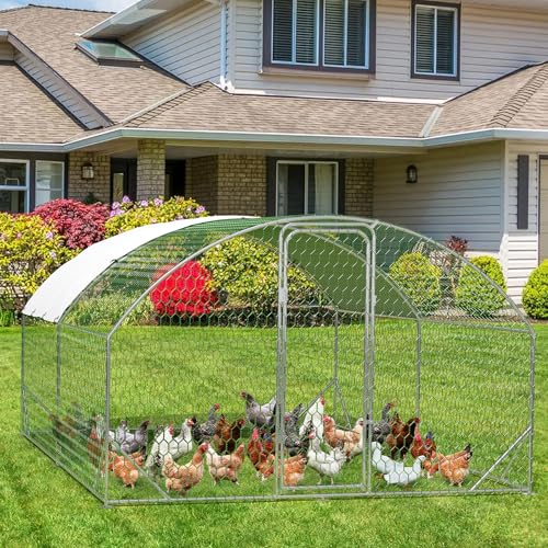 Large Metal Chicken Coop, Walk-in Poultry Cage, Large Chicken Run with Waterproof & Anti-UV Cover, Chicken Coop Run with Lockable Doors for Outdoor, 9.8 x 13.1 x 6.6FT - size: 9.8' W x 6.5' L x 13.1' H