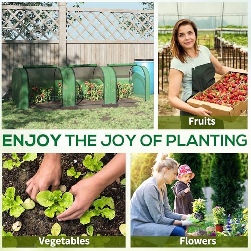 Outsunny 10' x 3' x 2.5' Mini Greenhouse Portable Tunnel Green House Green | Roll-Up Zippered Doors, UV Waterproof Cover, Steel Frame - color: Green, size: 10' x 3' x 2.5'