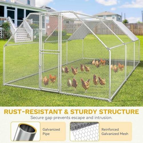 DWVO Large Metal Chicken Coop for 20-30 Chickens | 19.1 x 9.8 x 6.4 ft Walk-in Poultry Cage Chicken Run for Yard Outdoor with Anti-UV Cover Duck House Flat Roof Chicken Pen
