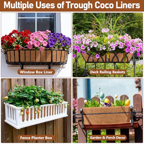 Riare 2 Pack 48 Inch Rectangle Coco Liners for Planters, Window Box Liners | 100% Natural Coconut Liners Replacement, Breathable Pre-Formed Planter Box Liner for Wall, Deck, Patio, Railing Planters - size: 48inch