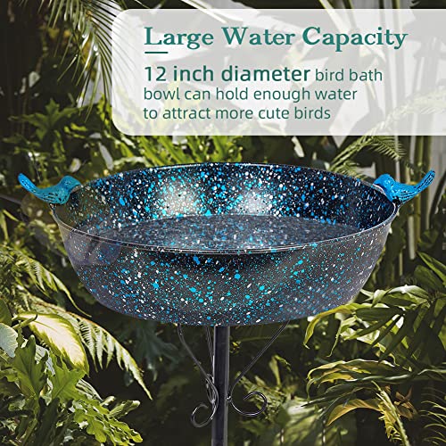3" Deep Metal Bird Bath for Outside,Garden Freestanding Birdfeeder | Bird Baths Feeder Bowl with Stable Stakes for Outdoors Garden Patio Yard Lawn Decor(35" Height) - color: A-blue