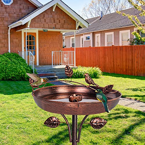 VEWOGARDEN Retro Bird Bath for Outside Garden 12" Birdbath with Metal Stakes, Bird Bath and Feeder for Yard Patio Decor - color: Vintage Bronze