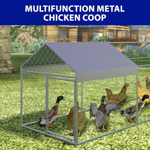 Large Metal Chicken Coop,120" Wx40 Lx40 H Heavy Duty Walkin Chicken Run with Waterproof and Anti-Uv Cover, Chicken Pens Outdoor with Top for Ducks,Peaked Roof Walk-in Poultry Cage for Yard,Farm - size: 10'W x 3.33'L x 3.33'H