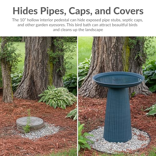 Sunnydaze Modern Bird Bath for Outside, Iron, 23” H, Blue Glaze | UV & Rust-Resistant Matte Finish, Durable Iron,1 Gal Water Cap, Outdoor Birdbath for Garden, Pedestal Bird Bath with Bowl - color: Blue Glaze