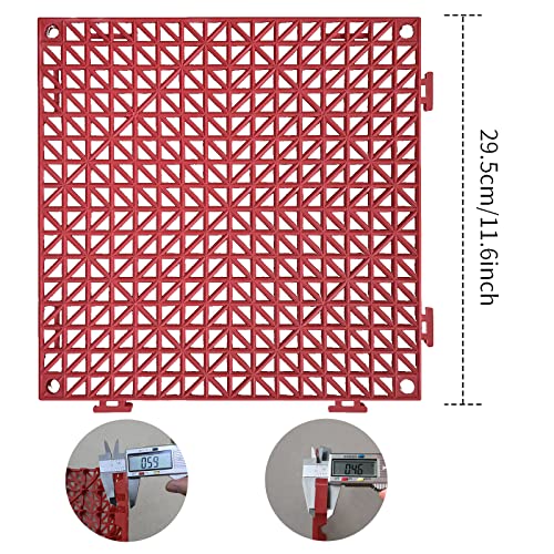12 Pack Modular Interlocking Cushion 11.6" x 11.6" Rubber Mat Floor Tile Mats Drain Pool Patio Balcony Yard Pet Area Washer Pad(Red) - size: red