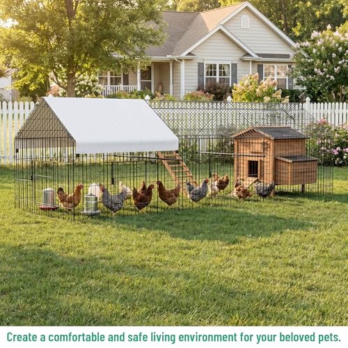 NUGRIART Portable Chicken Coop with Run, 130"×40" Poultry Cage with Waterproof Cover for Small Backyard Flocks, Chickens, Ducks, Rabbits & Small Animals - size: 130.0"L x 40.0"W x 40.0"H